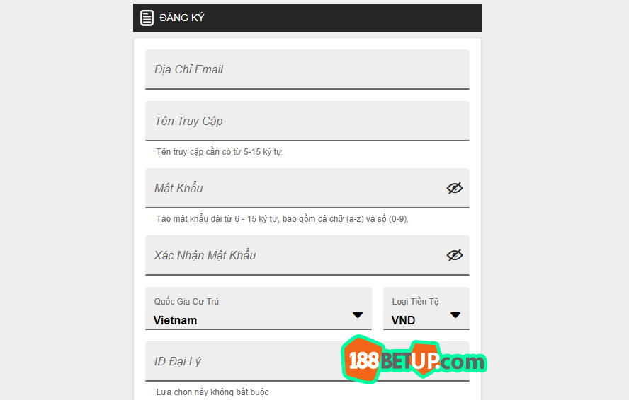 Điền đầy đủ thông tin theo biểu mẫu đăng ký nhà cái 188Bet